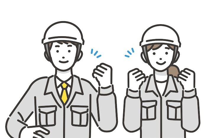 ガッツポーズをする作業員のベクターイラスト素材／コミュニケーション／現場監督／工事／求人